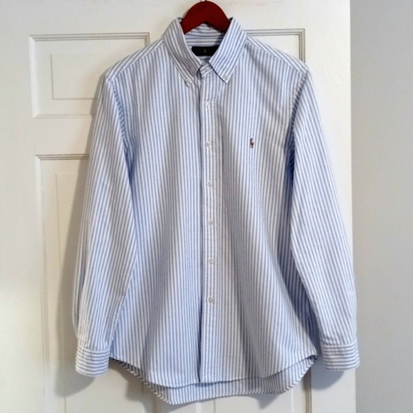 🐎Ralph Lauren🐎 - Men's Blue/White Stripe L/S Oxford Button Down - Picture 2 of 15